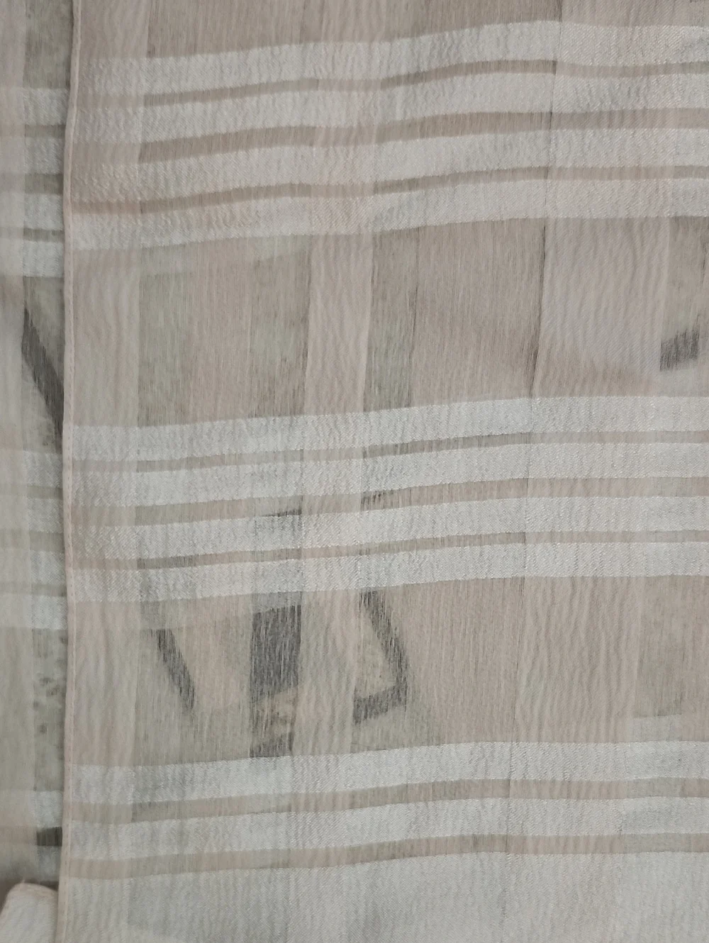 Silk Sheer Beige Plaid Scarf 15x60 Inches
